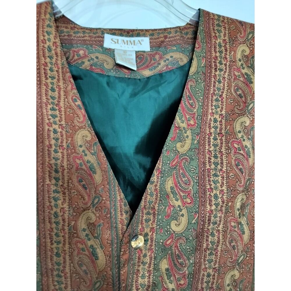 M1181) Vintage Summa Men Paisley Print Brown Red Silk XL - Picture 4 of 7